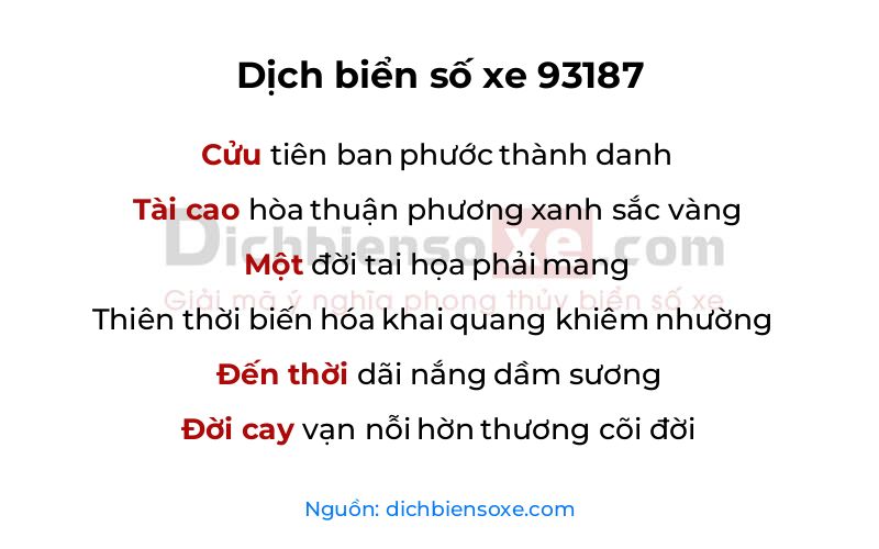 Dịch thơ biển số 93187