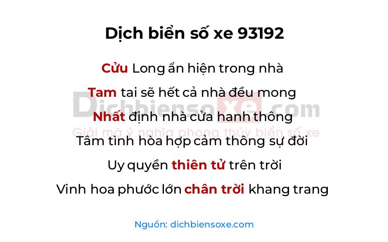 Dịch thơ biển số 93192