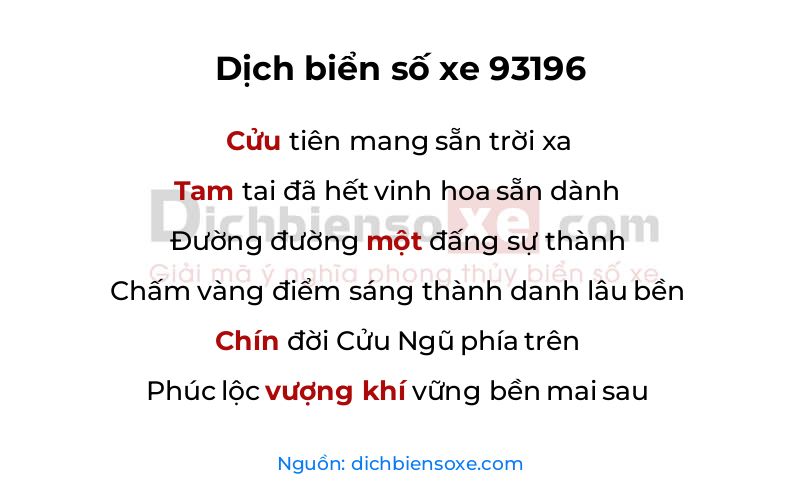 Dịch thơ biển số 93196