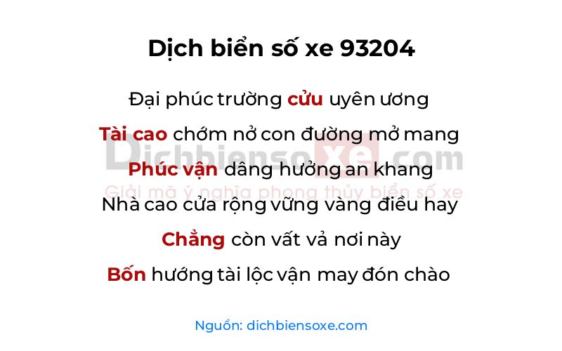Dịch thơ biển số 93204
