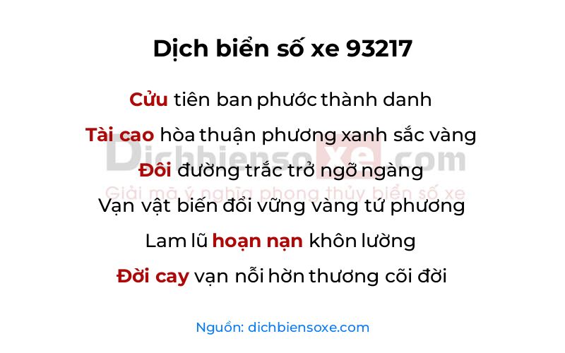 Dịch thơ biển số 93217