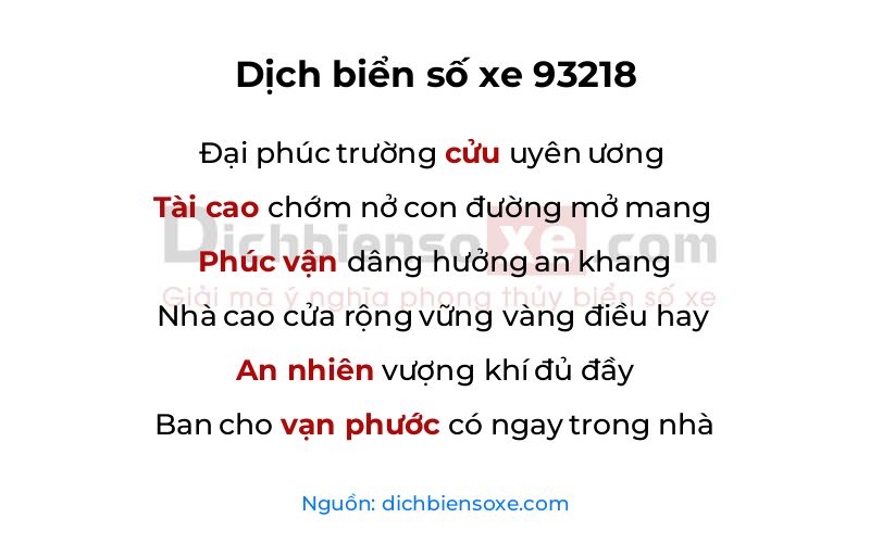 Dịch thơ biển số 93218