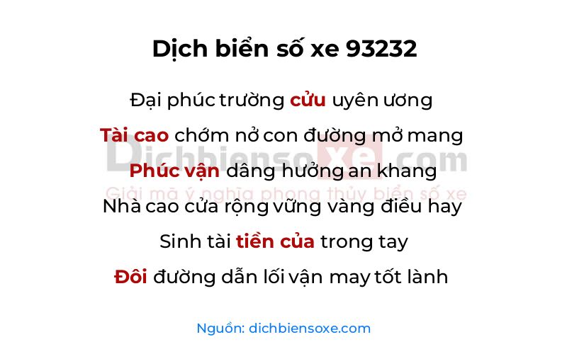 Dịch thơ biển số 93232