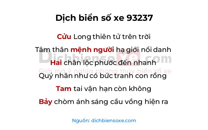 Dịch thơ biển số 93237