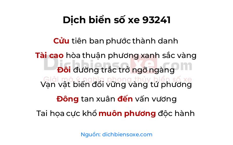 Dịch thơ biển số 93241