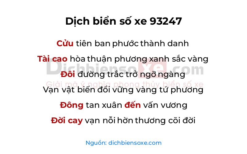 Dịch thơ biển số 93247
