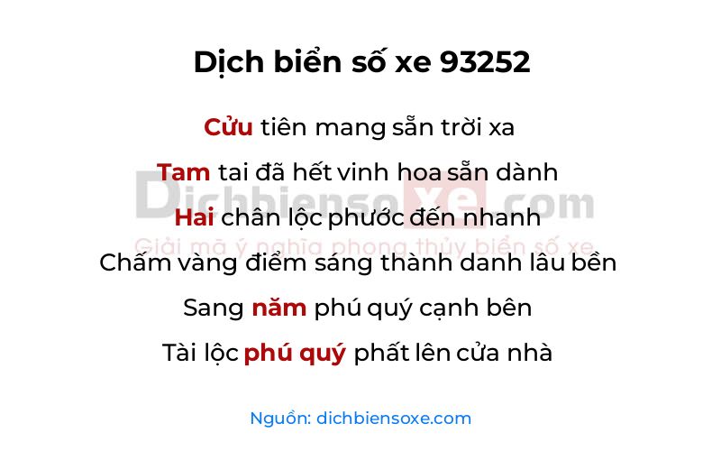 Dịch thơ biển số 93252