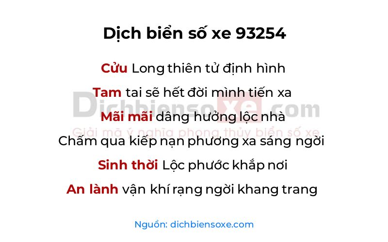Dịch thơ biển số 93254