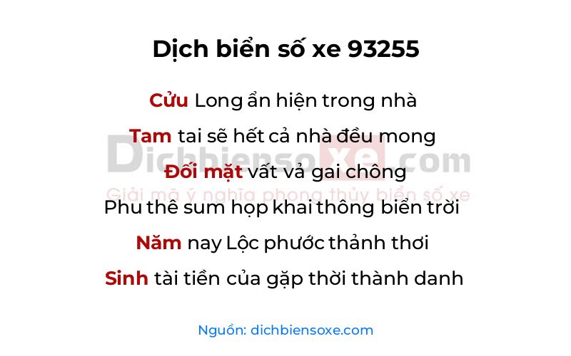 Dịch thơ biển số 93255