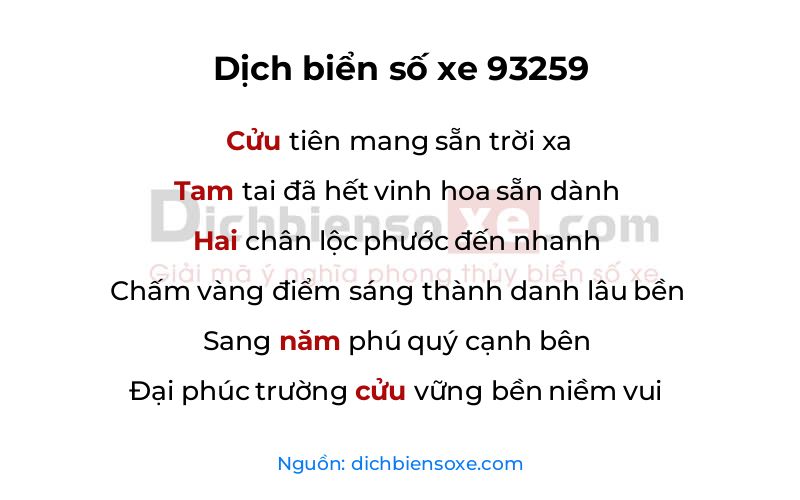 Dịch thơ biển số 93259