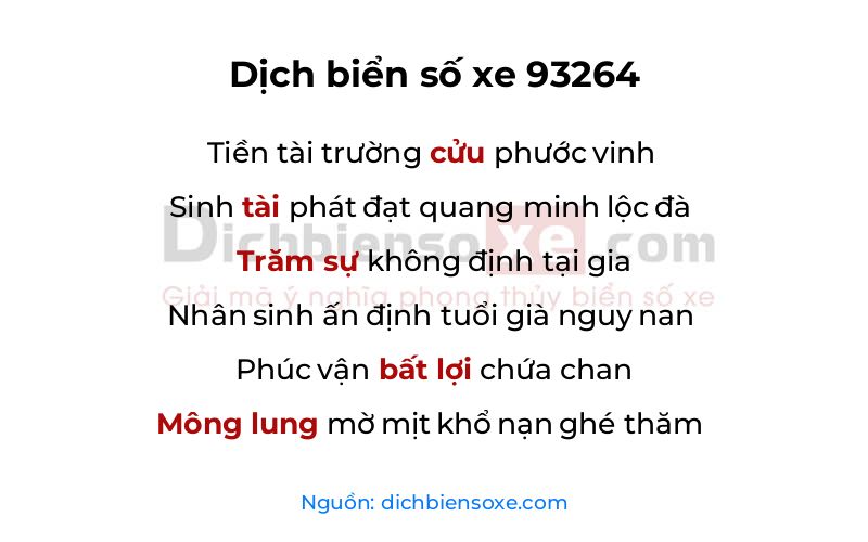 Dịch thơ biển số 93264
