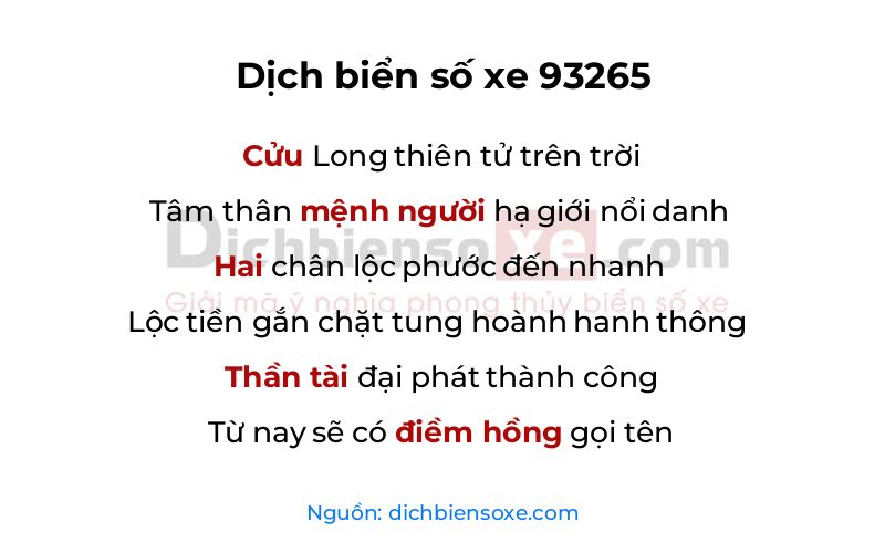 Dịch thơ biển số 93265