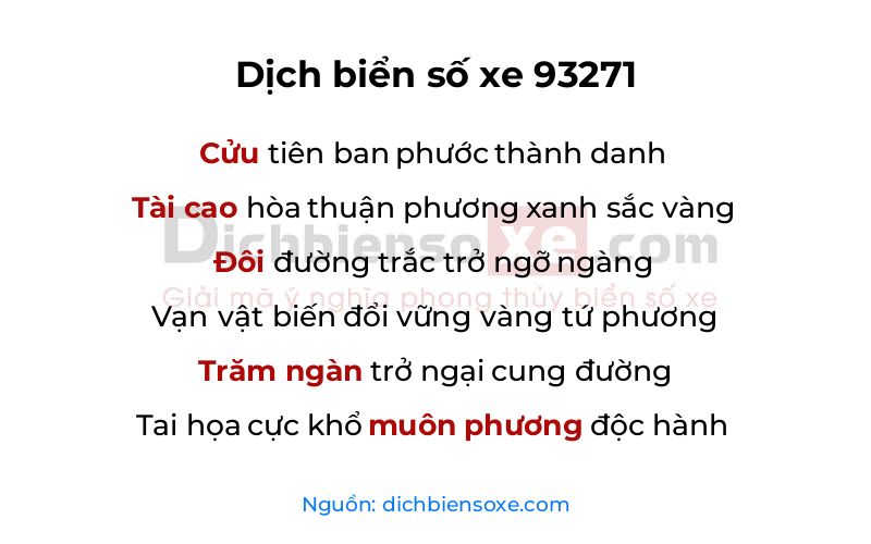 Dịch thơ biển số 93271