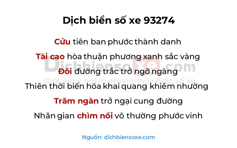 Dịch thơ biển số 93274