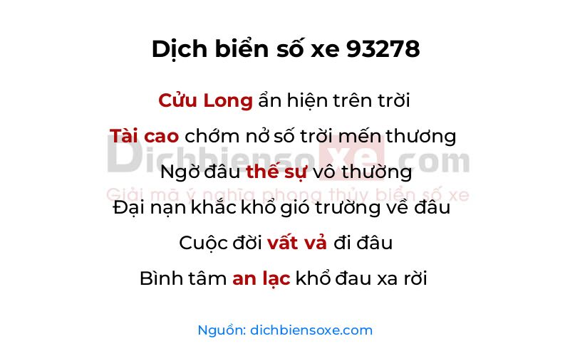 Dịch thơ biển số 93278
