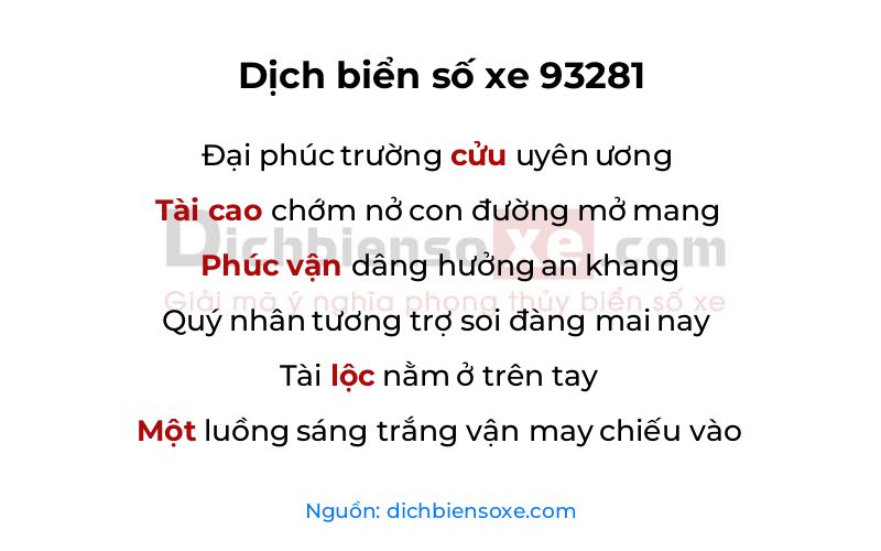Dịch thơ biển số 93281