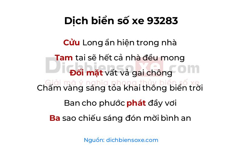 Dịch thơ biển số 93283