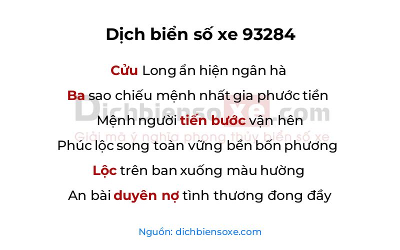 Dịch thơ biển số 93284