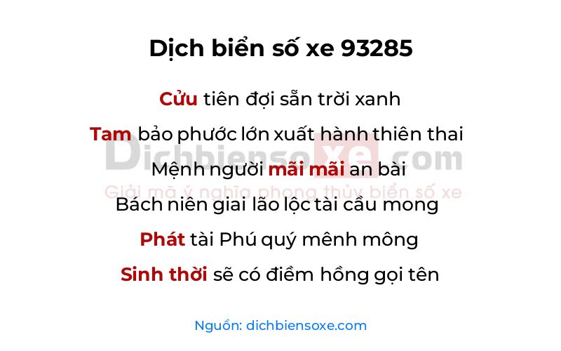 Dịch thơ biển số 93285