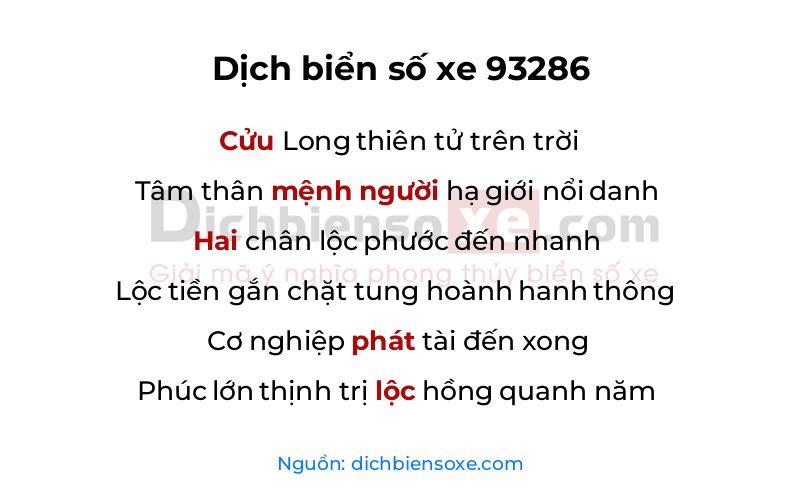 Dịch thơ biển số 93286