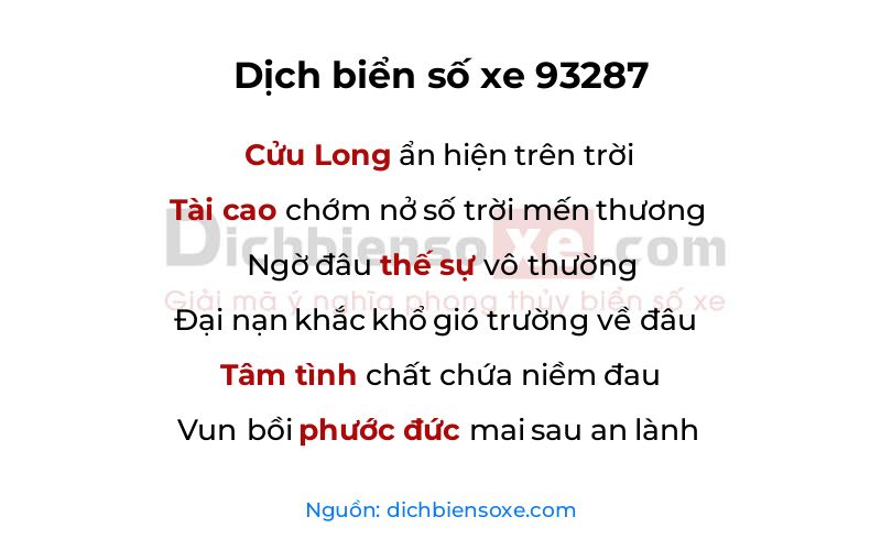 Dịch thơ biển số 93287