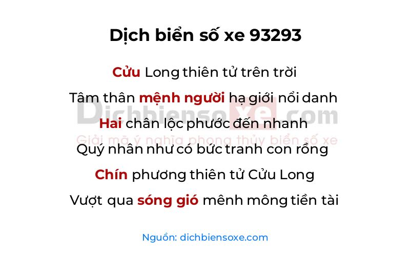 Dịch thơ biển số 93293