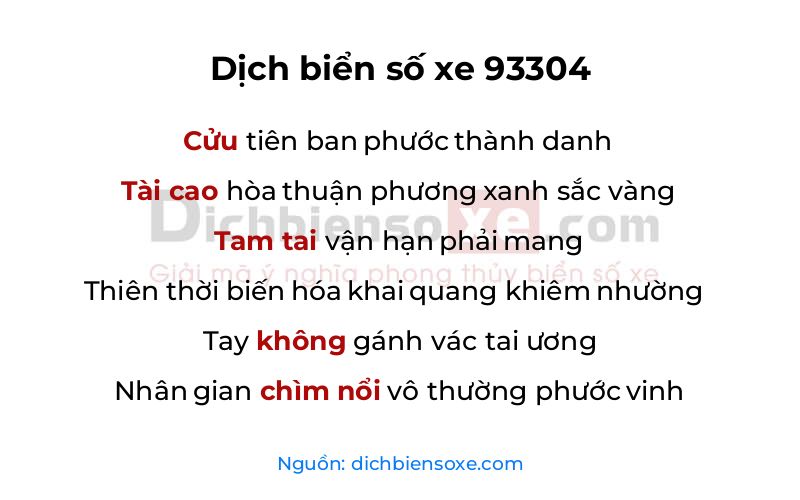 Dịch thơ biển số 93304