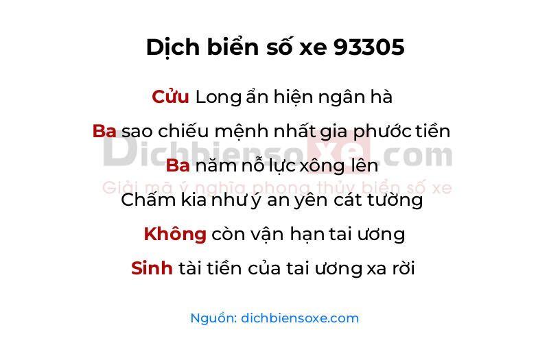 Dịch thơ biển số 93305