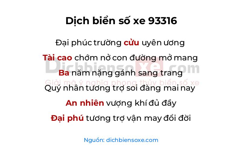 Dịch thơ biển số 93316