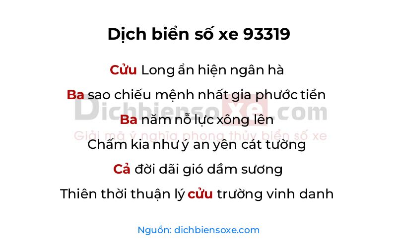 Dịch thơ biển số 93319