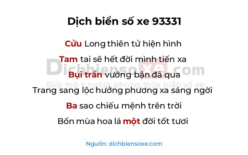 Dịch thơ biển số 93331