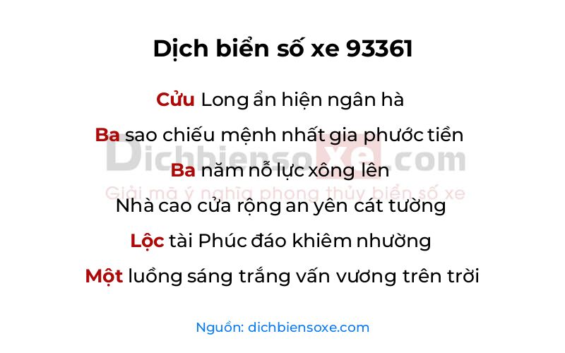 Dịch thơ biển số 93361