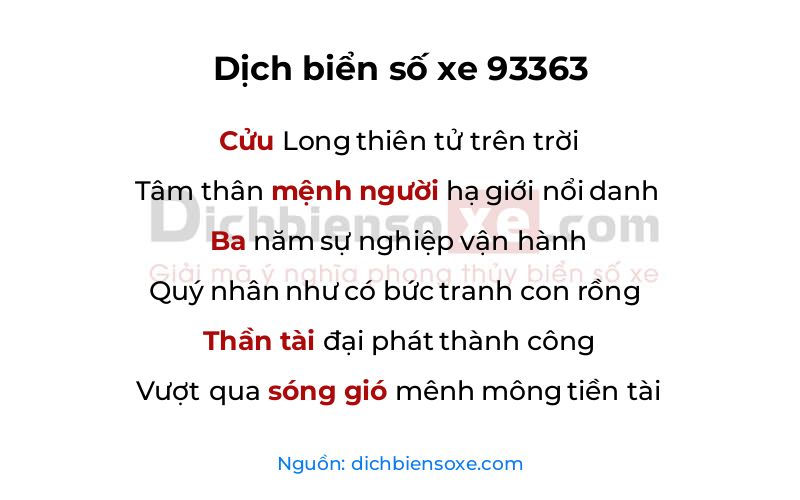 Dịch thơ biển số 93363