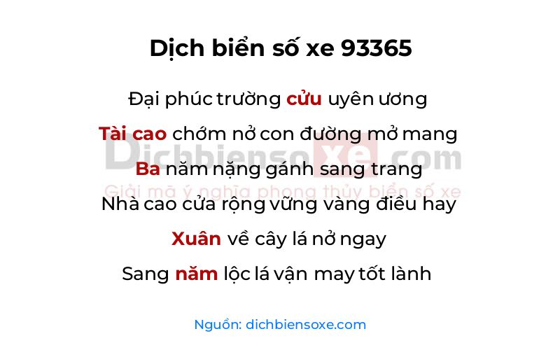 Dịch thơ biển số 93365