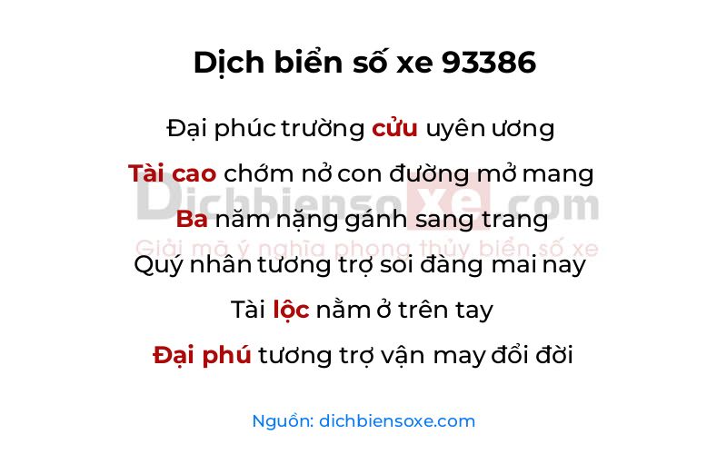 Dịch thơ biển số 93386