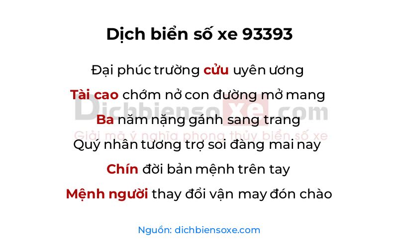 Dịch thơ biển số 93393