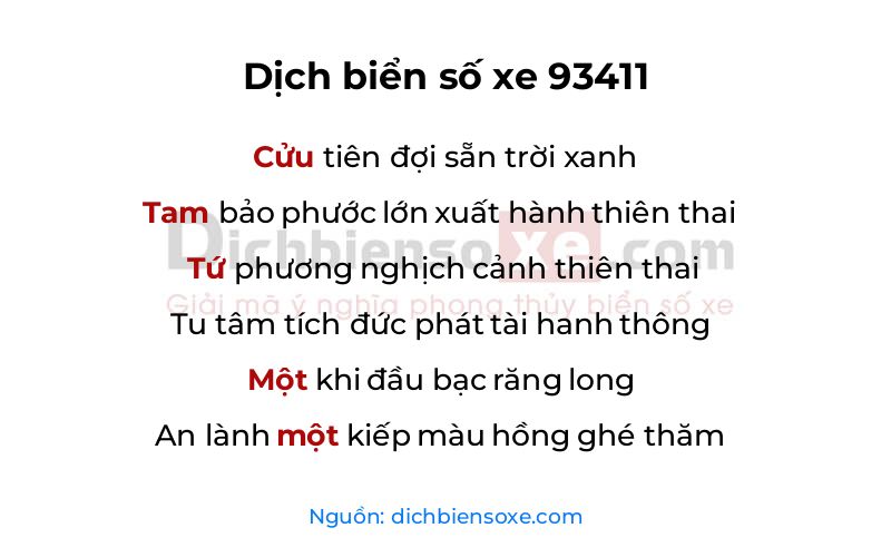 Dịch thơ biển số 93411