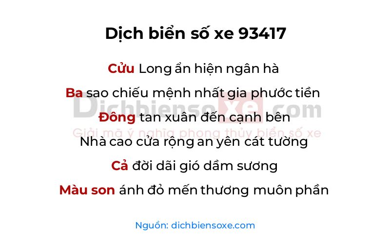 Dịch thơ biển số 93417