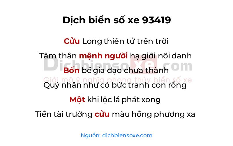 Dịch thơ biển số 93419