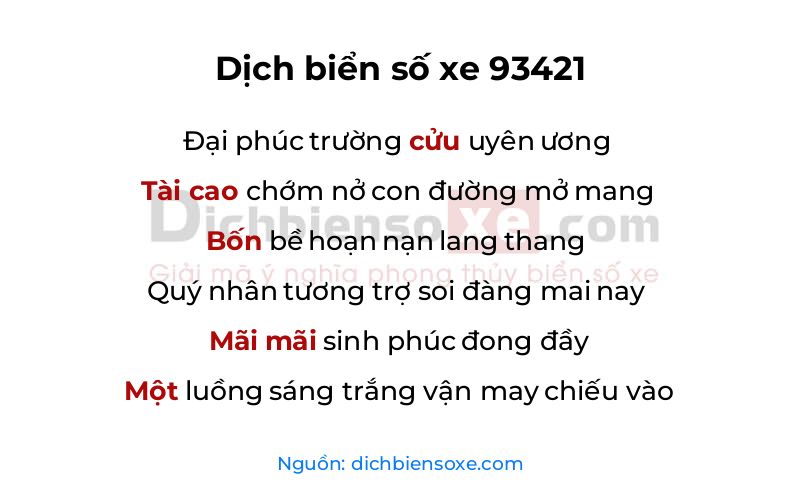 Dịch thơ biển số 93421