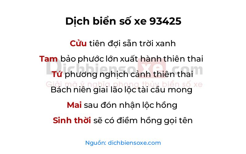 Dịch thơ biển số 93425