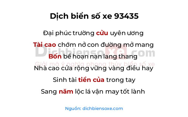 Dịch thơ biển số 93435