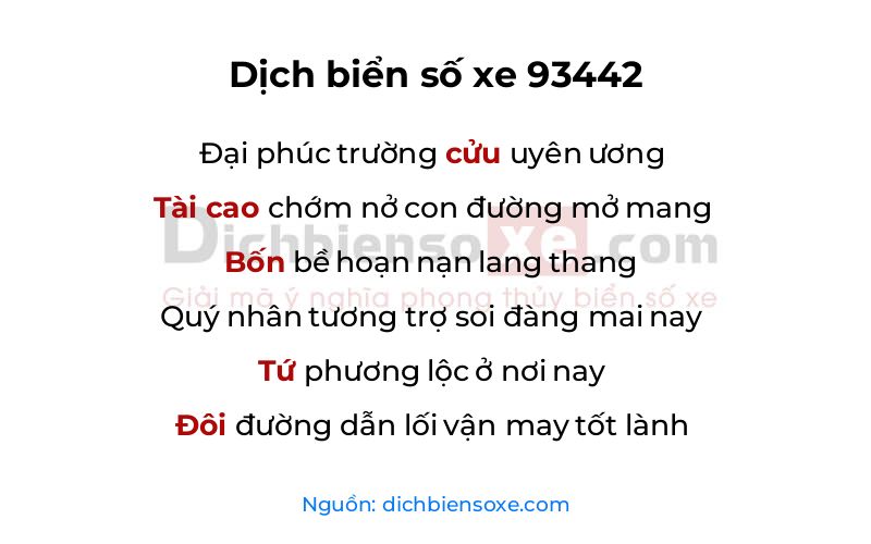 Dịch thơ biển số 93442