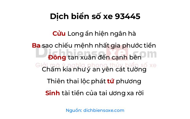 Dịch thơ biển số 93445