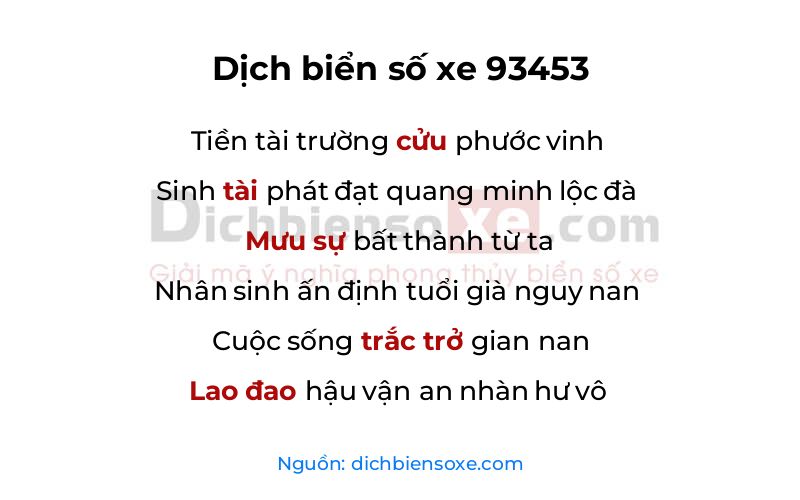 Dịch thơ biển số 93453