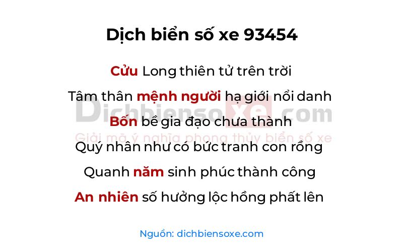 Dịch thơ biển số 93454