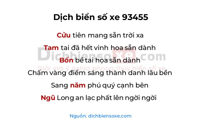 Dịch thơ biển số 93455