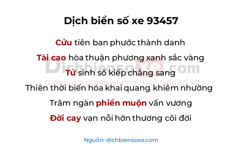 Dịch thơ biển số 93457