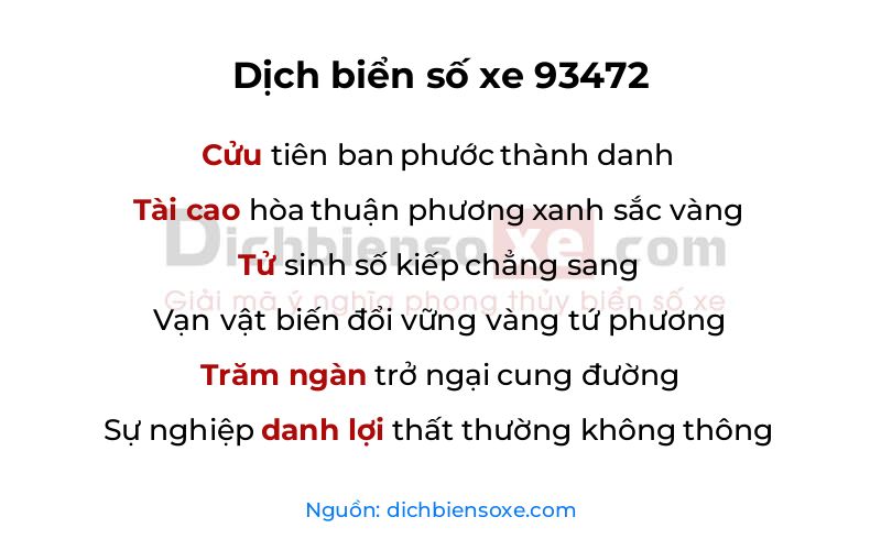 Dịch thơ biển số 93472