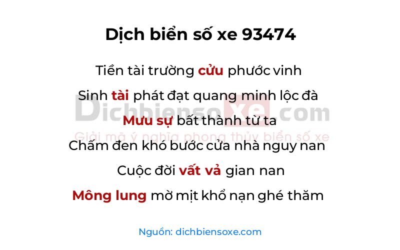 Dịch thơ biển số 93474